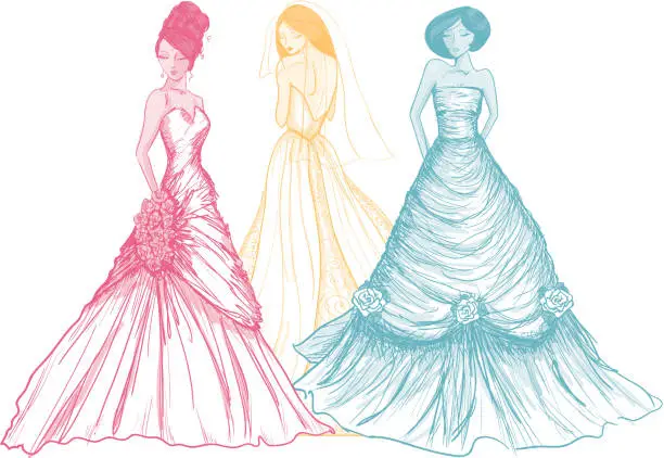 Vector illustration of Rainbow colored brides drawn in a sketch like style