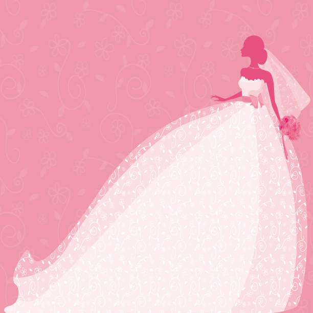 Bride Silhouette in Pink vector art illustration