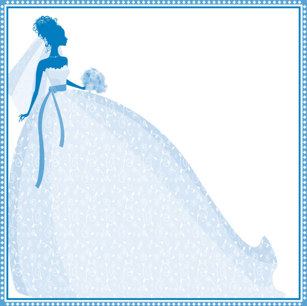 Bride Silhouette in Blue and border vector art illustration