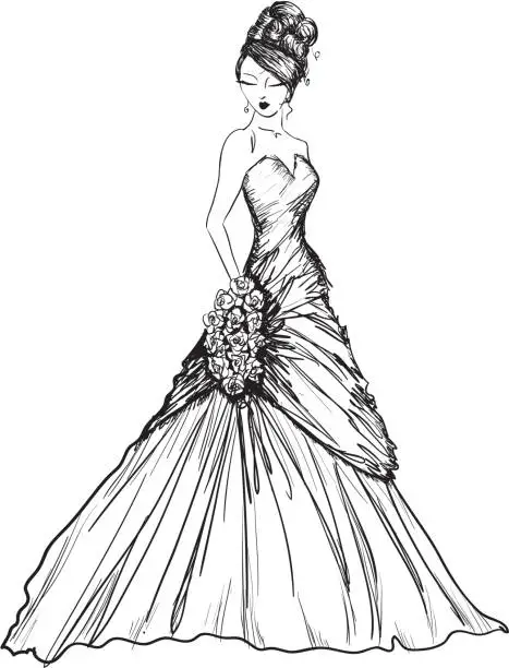 Vector illustration of Pen and Ink Bride with Updo