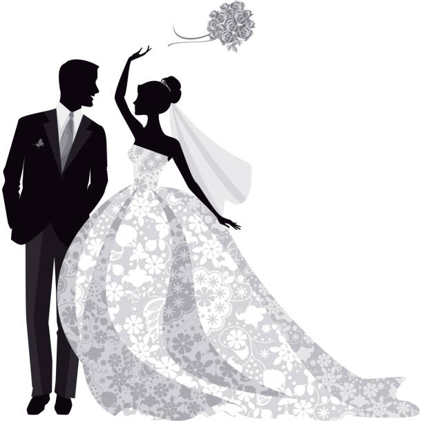 Bride and Groom Silhouette vector art illustration