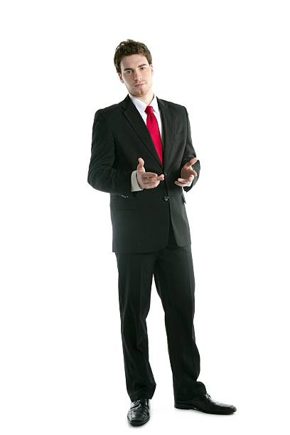 piena lunghezza abito uomo d'affari talk mani gesto - 20s businessman suit people foto e immagini stock