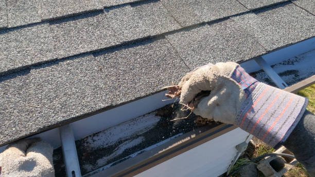 POV perspective of cleaning roof gutter