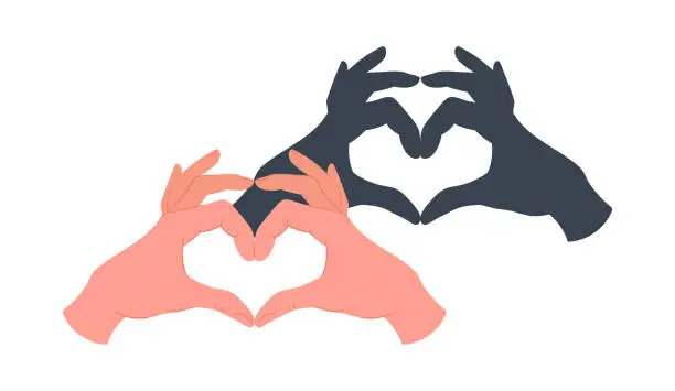 Vector illustration of Cartoon hands shadow gesture. Shadow theatre gesture, heart shadow shape flat vector illustration on white background
