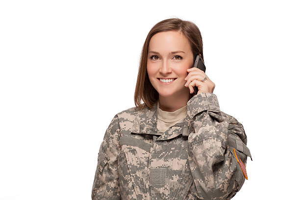 istock Female Soldier on her cell phone 160353040