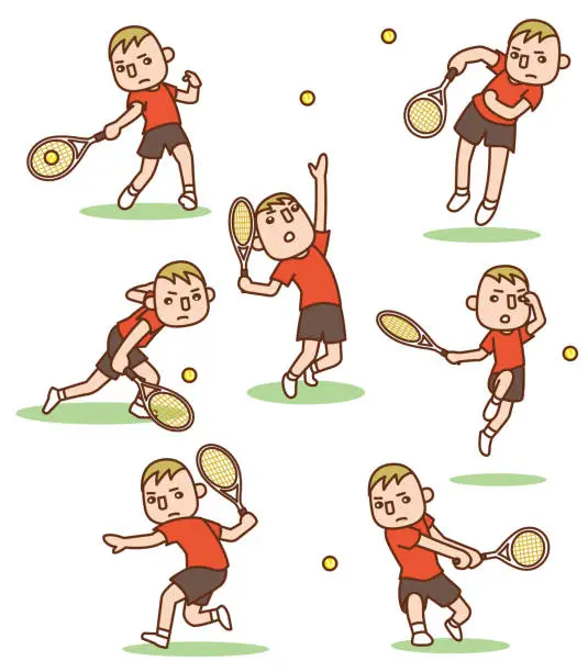 Vector illustration of Set of vector illustrations playing tennis
