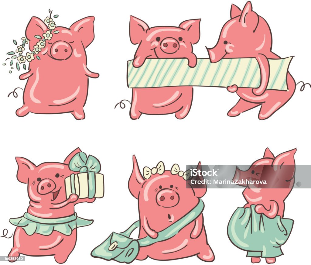 Cartoon pigs Six funny cartoon  pigs , isolated from a background. Animal stock vector