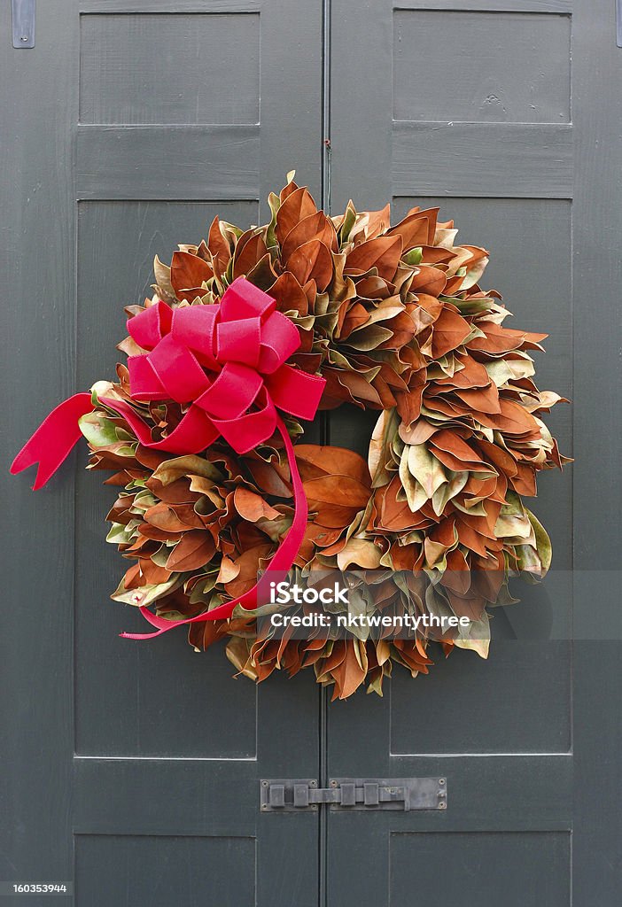 クリスマスのリースのドア - お祝いのロイヤリティフリーストックフォト