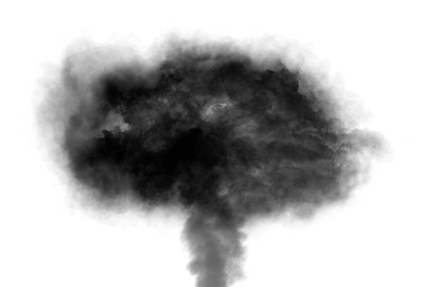 istock Cloud of black smoke on white background 1603550076