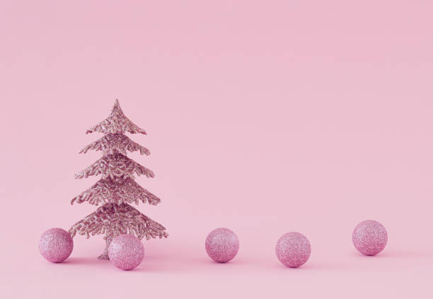 istock Pastel pink Christmas, New Year composition with Christmas tree and baubles with copy space. 1603553921