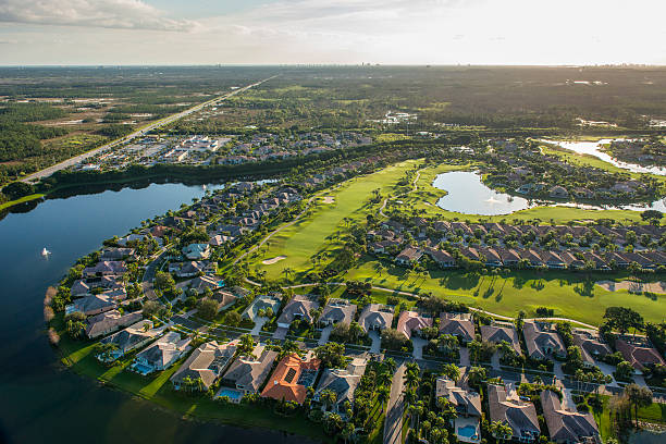 View of golf community in Palm Beach, Florida aerial view of golf community in palm beach county florida florida beach above stock pictures, royalty-free photos & images