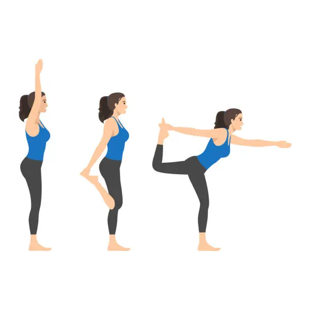 Vector illustration of Woman doing ayurveda yoga poses in three different poses. Flat vector illustration isolated on white background. Healthy living