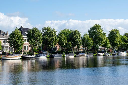 view of the canal in Woerden with the many pleasure boats