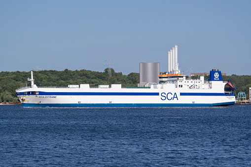 KIEL, GERMANY - JUNE 11, 2022: ro-ro vessel SCA Östrand in the Kiel Fjord