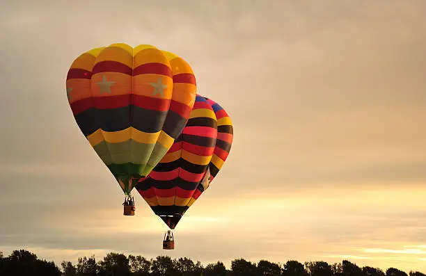 Hot air balloons flying during Easter weekend festival at Levin, New Zealand