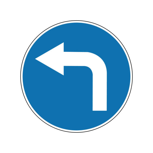 istock Left turn sign. Mandatory sign. Round blue sign. Left turn. Sign allows movement only to left. Road sign. 1603629784