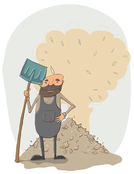 Janitor with a shovel vector art illustration