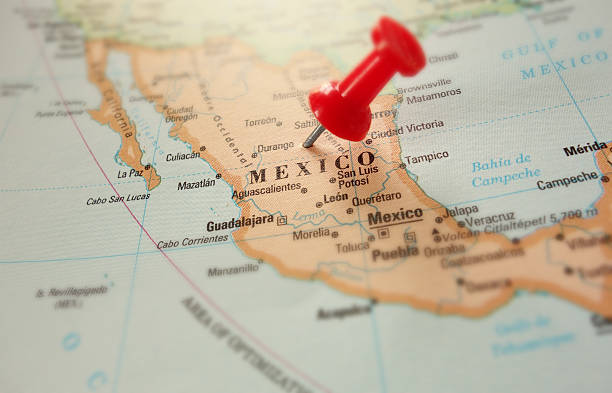 And up close picture of Mexico on a map stock photo