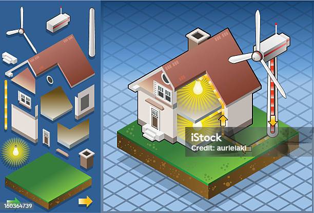 제품의 등각투영 하우스 풍력발전기 0명에 대한 스톡 벡터 아트 및 기타 이미지 - 0명, 건축, 깨끗한