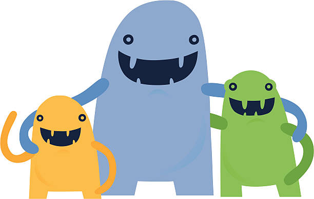 ilustraciones, imágenes clip art, dibujos animados e iconos de stock de happy little monster familia - monster alien love animal