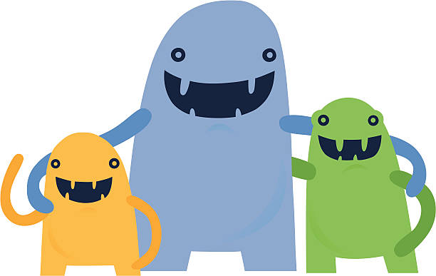 szczęśliwy mały potwór rodziny - father alien child characters stock illustrations