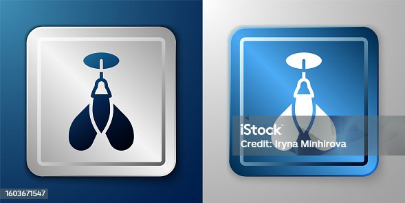 istock White Dart arrow icon isolated on blue and grey background. Silver and blue square button. Vector 1603671547