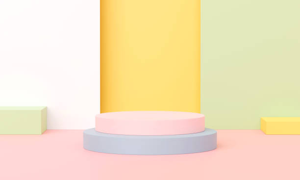 istock 3d render, Minimal empty podium platform background for mock up, pedestal for product or cosmetic showing scene, pastel and warm colorful tone, abstract geometric studio. 1603673168