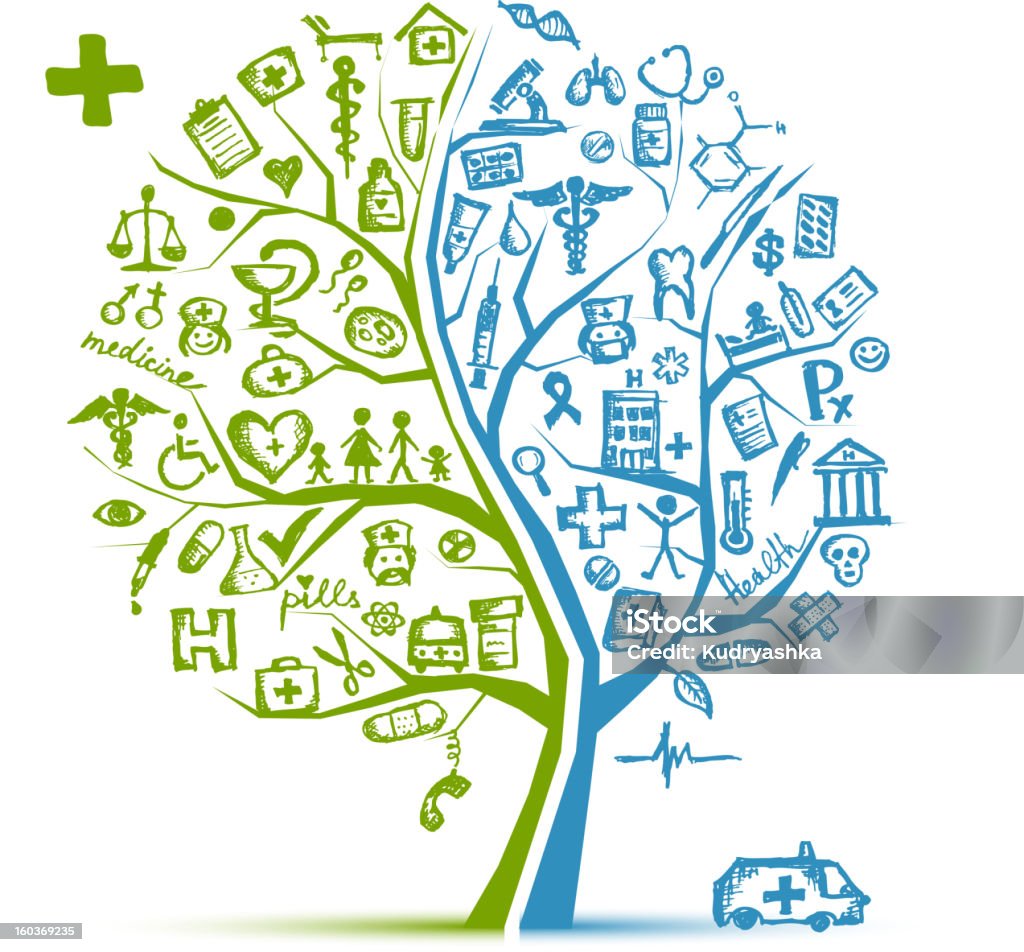 Vector image of medical tree with various health icons Medical tree concept for your design Art stock vector