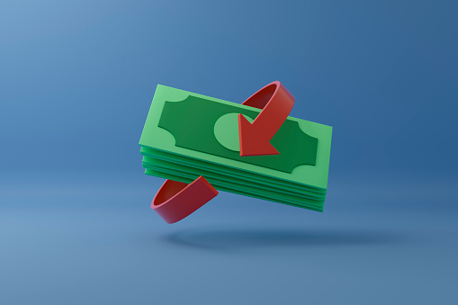 3D Currency exchange or money concept on blue background.