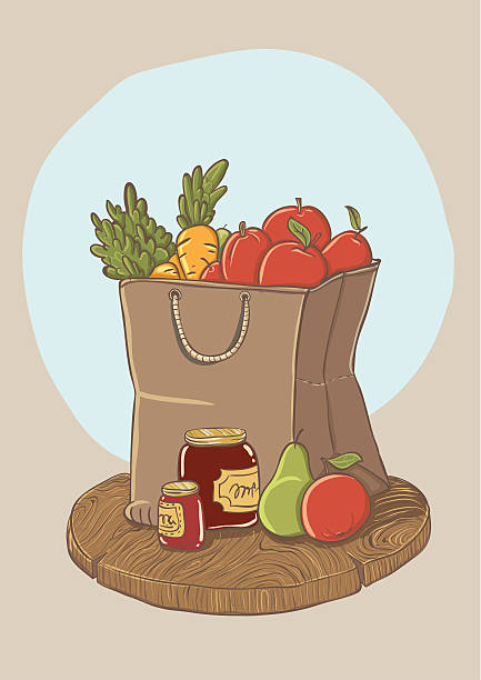 shopping bag with fruits and vegetables vector art illustration