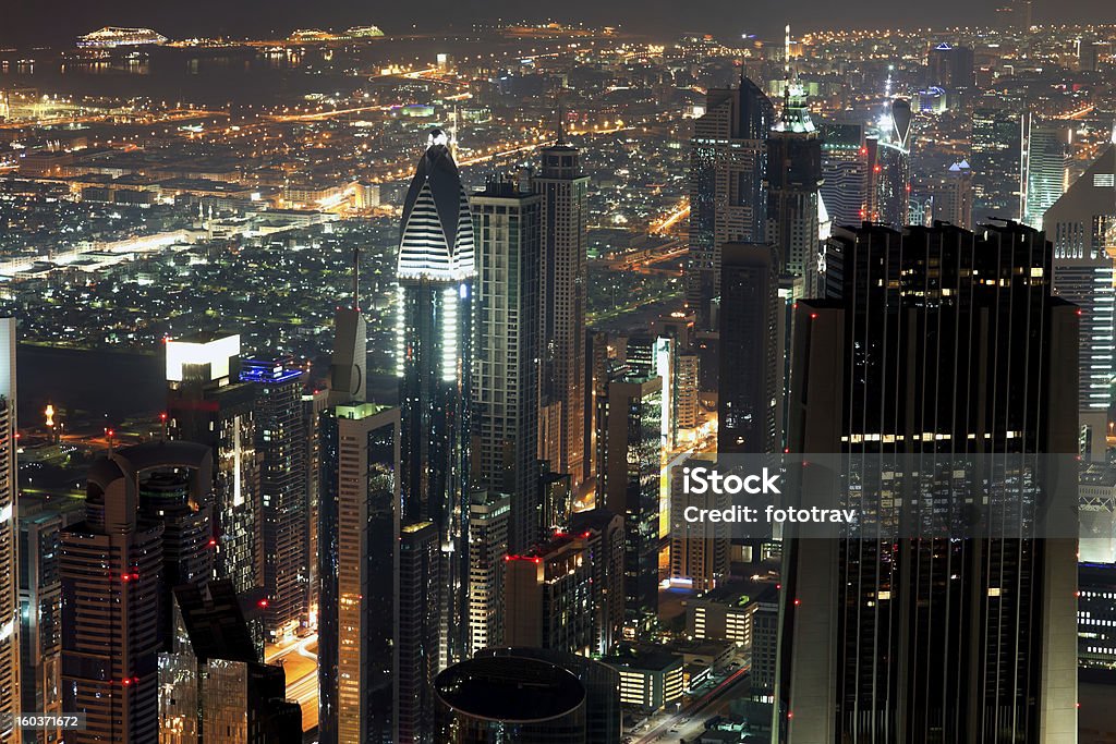 Skyline of Dubai Financial District Dubai, United Arab Emirates Aerial View Stock Photo