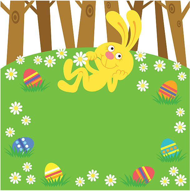 Easter bunny and eggs vector art illustration