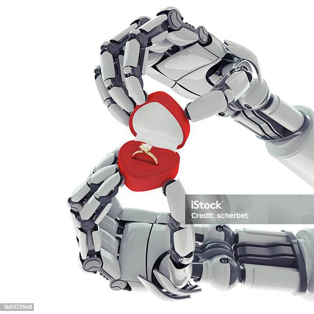 Photo libre de droit de Robots Bras Tenant Ring Boîte banque d'images et plus d'images libres de droit de Bague - Bijou - Bague - Bijou, Robot, Androïde