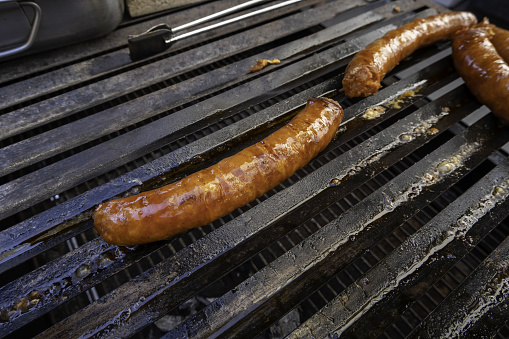 Grilled sausage on barbecue, typical food in Spain, food
