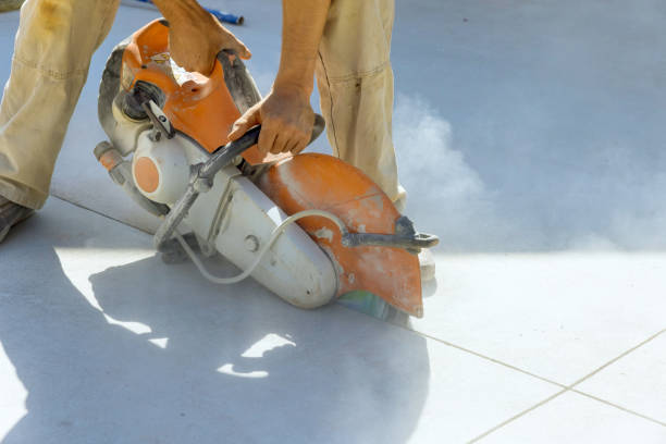 istock Diamond Blade Saw Technique. Contractor Removing Concrete Paving Sidewalk 1603726242