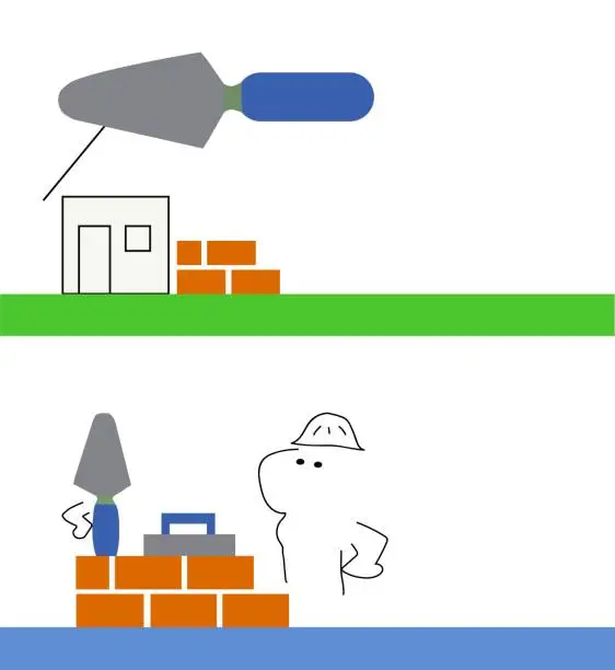 Vector illustration of Two images with build , repair or reform that have brickwork .