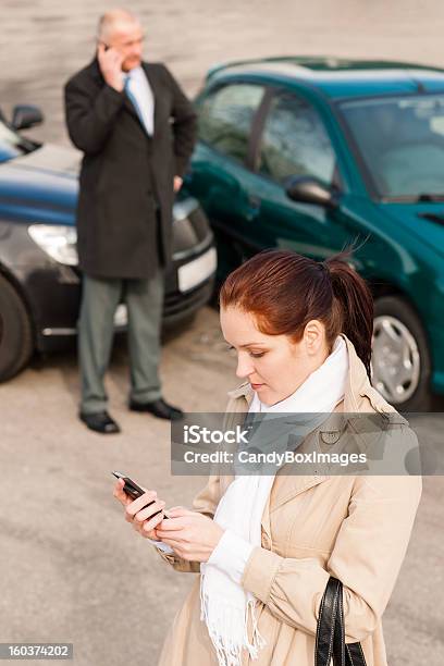 Woman Calling Insurance After Car Accident Crash Stock Photo - Download Image Now - Crash, Misfortune, Serious