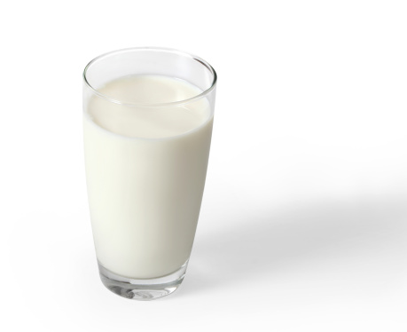 milk in the glass on a white background