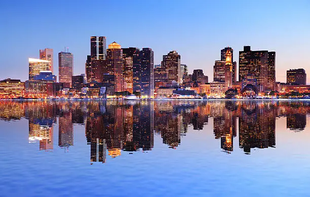Boston City with Water Reflection at Sunset