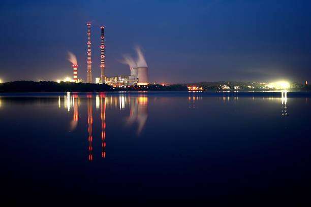 Power station by night stock photo