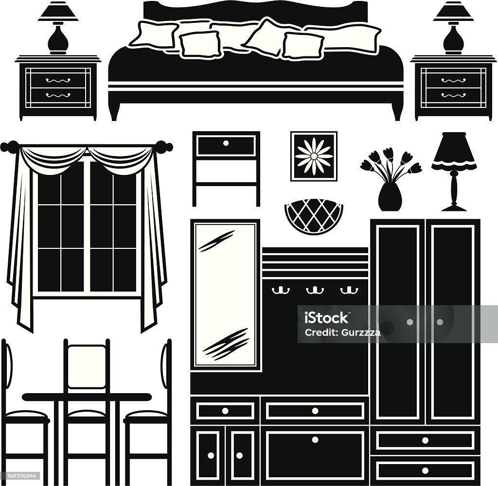 Conjunto de iconos de muebles - arte vectorial de Almohada libre de derechos