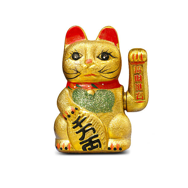 istock Hand painted gold lucky cat statue isolated on white 160376769