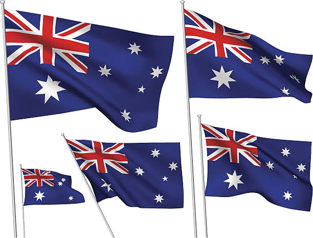 Australia vector flags Australia vector flags. A set of 5 wavy 3D flags created using gradient meshes. australian flag stock illustrations