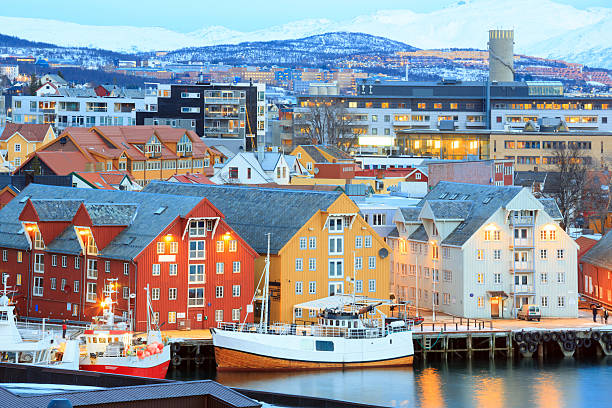 Tromso Cityscape Aerial view of Tromso Cityscape at dusk Norway tromso stock pictures, royalty-free photos & images