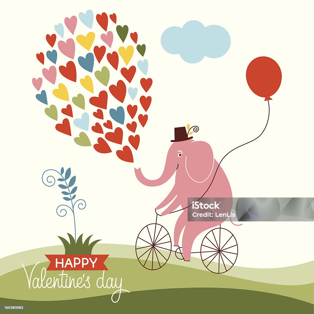 Adorable éléphant sur un vélo - clipart vectoriel de Amour libre de droits