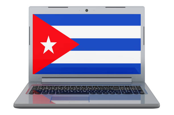 Cuban flag on laptop screen. 3D illustration isolated on white background