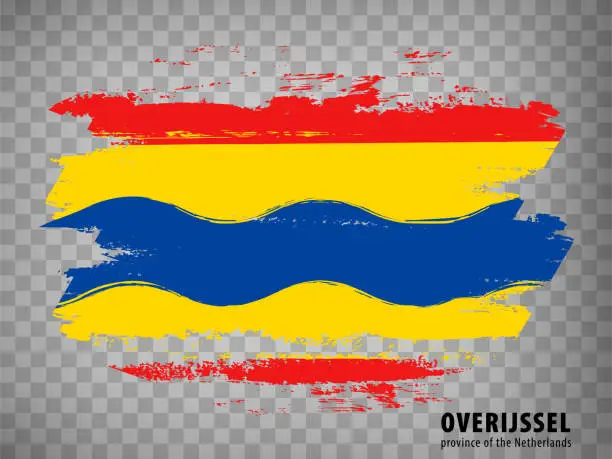 Vector illustration of Flag of Overijssel brush strokes. Waving flag of Overijssel on transparent background for your web site design,  app, UI. Netherlands. EPS10.