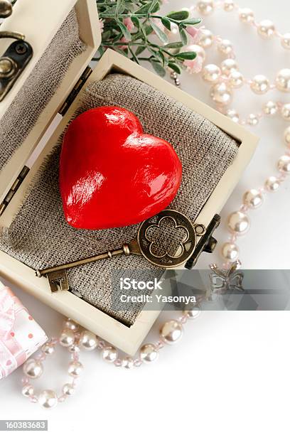 Red Heart With Key In Box Stock Photo - Download Image Now - Box - Container, Celebration, Computer Key