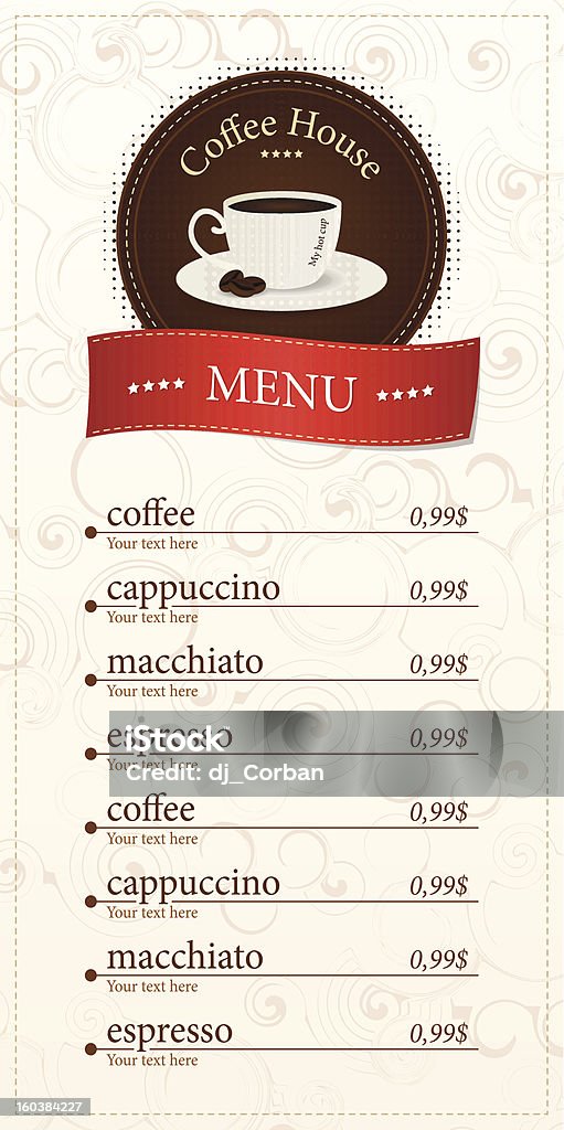 Tarjeta de menú de la cafetería - arte vectorial de Alimento libre de derechos