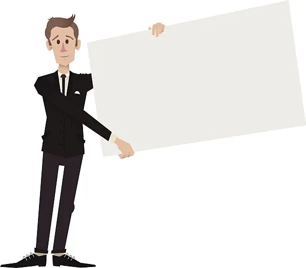Vector illustration of Man In Suit Holding Sign Next To Him